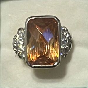 Sterling Silver Citrine Cocktail Ring 7–9ct Emerald Cut 12.9g Size 5.25